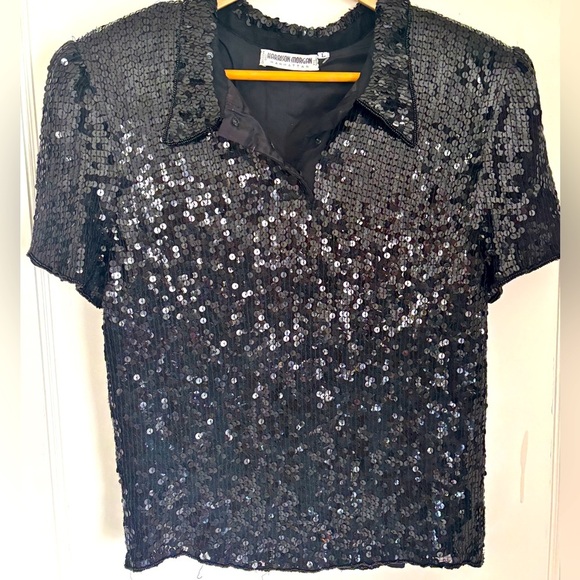 Women’s black vintage sequin polo size large. - Picture 1 of 2